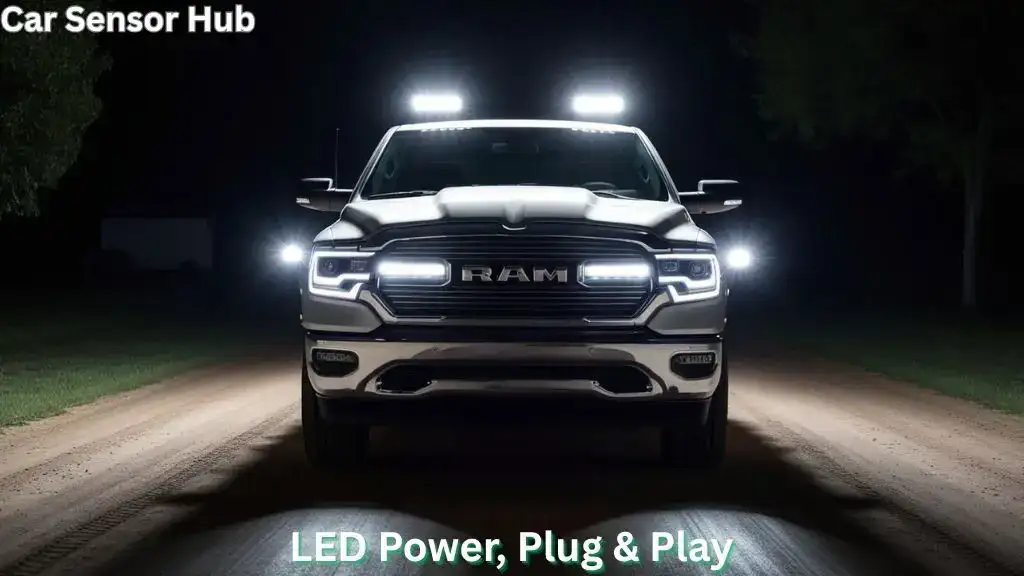 Bright LED headlights installed on Ram 1500 truck at night with clear road visibility