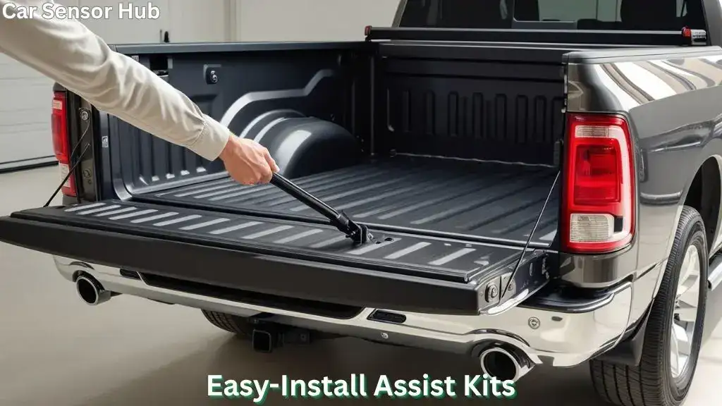 Ram 1500 tailgate assist installed with soft drop action in daylight