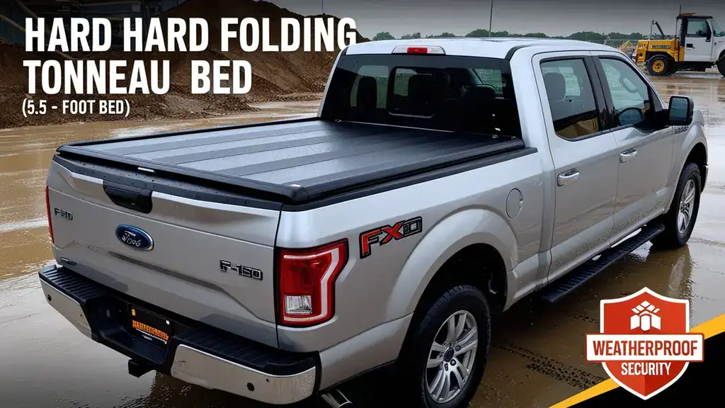 A BAKFlip MX4 hard-folding tonneau cover installed on a Ford F-150 with a 5.5-foot bed.