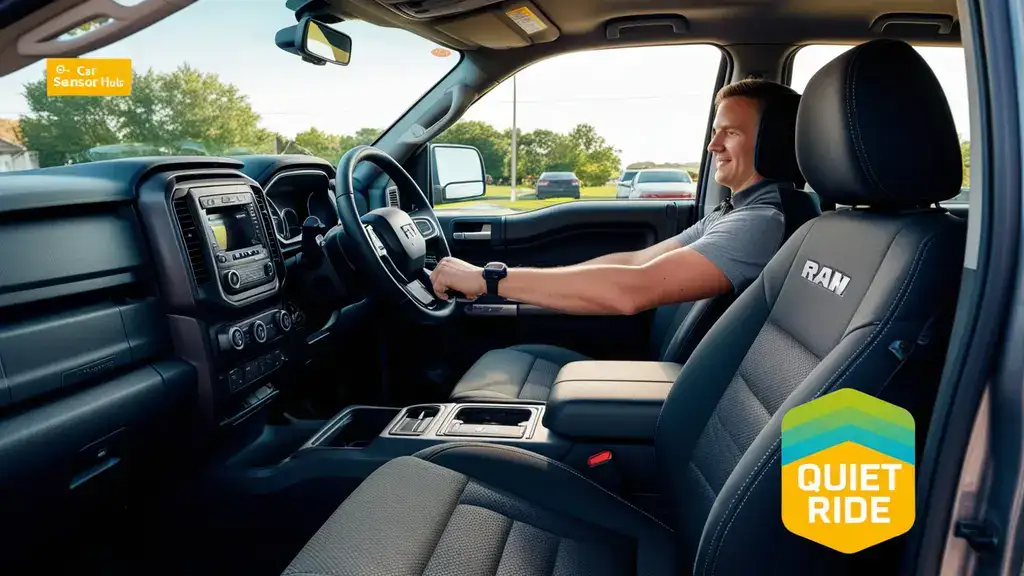 Ram 1500 in a driveway with a driver adjusting the seatbelt buckle, showcasing How to Disable Seatbelt Chime Ram 1500.