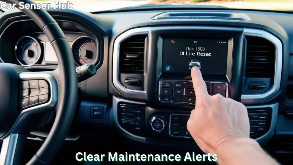 Ram 1500 dashboard showing oil life reset being done using steering wheel controls