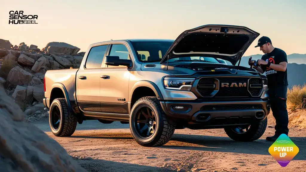 2025 Ram 1500 Rebel on a trail with a high-flow air intake and tuner install, showcasing Ram 1500 Performance Upgrade Options.