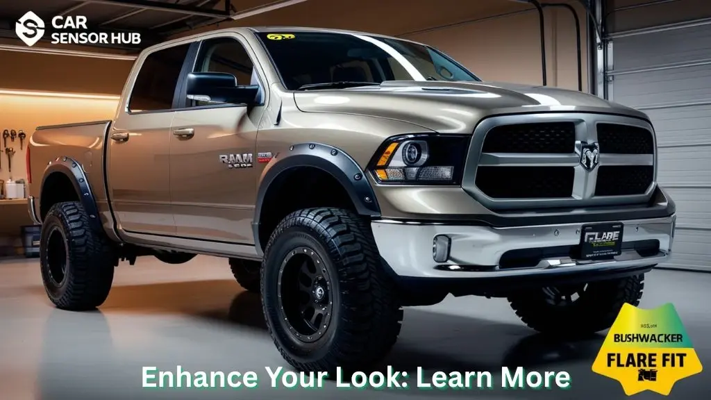 Ram 1500 in a garage with Bushwacker Pocket Style fender flares, showcasing Top Fender Flares for Ram 1500.