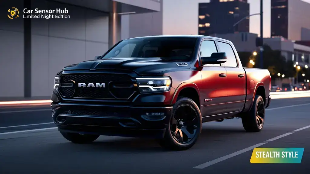 2025 Ram 1500 Limited Night Edition with blacked-out grille and 22-inch wheels, showcasing the Night Edition Package Ram 1500.