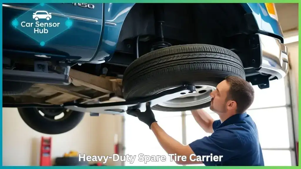 Mechanic installing a spare tire carrier on 04-09 Ford F-150