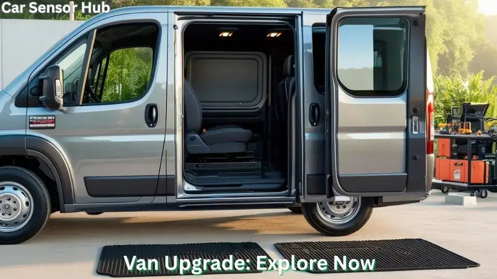 All-weather black floor mats installed in Ram Promaster van