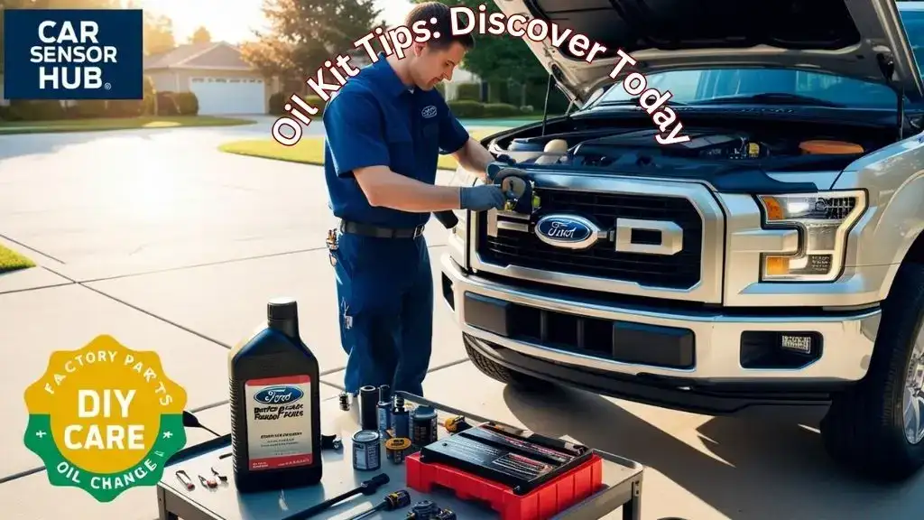DIY oil change kit with synthetic oil and filter next to Ford F-150