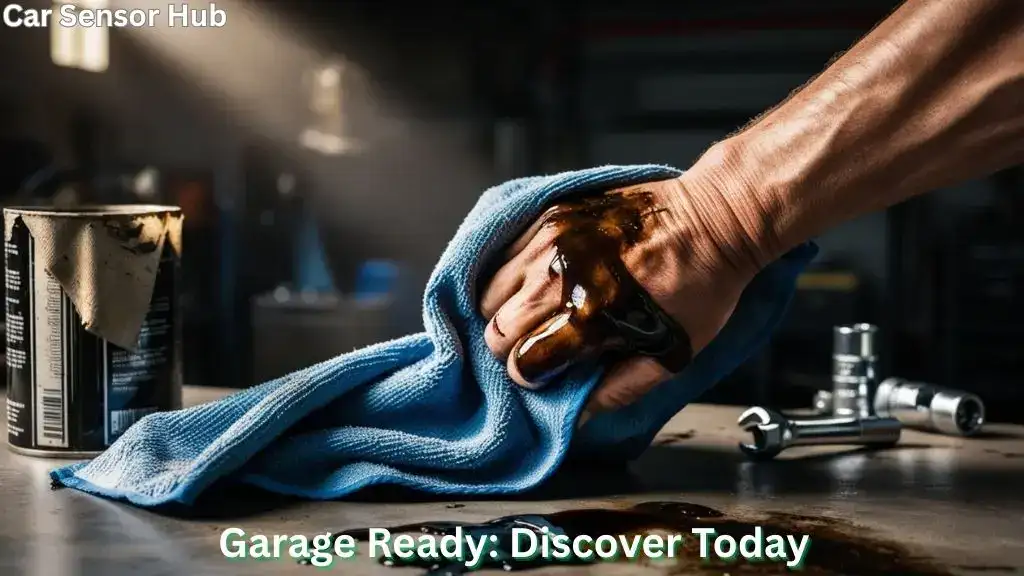 Mechanic using shop towel to clean oil-covered hands during an oil change