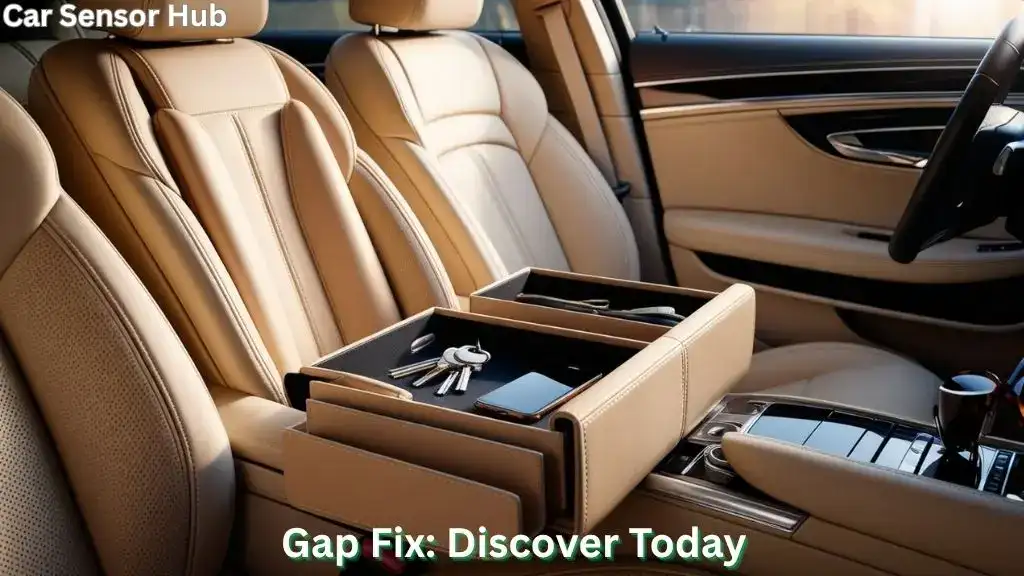 Car seat gap organizer with storage compartments in use