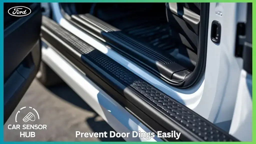 Close-up of Ford F-150 door edge with rubber protector installed