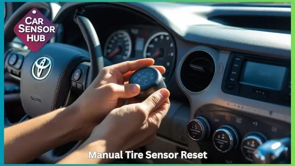 Driver manually resetting tire pressure sensor on Toyota Tacoma dashboard