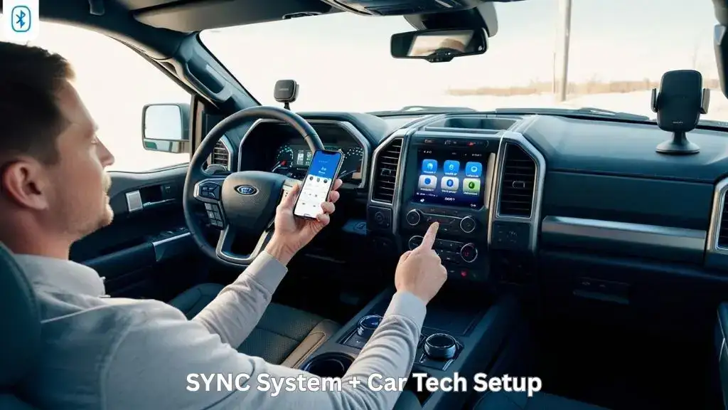 Ford F-150 driver pairing smartphone to SYNC system
