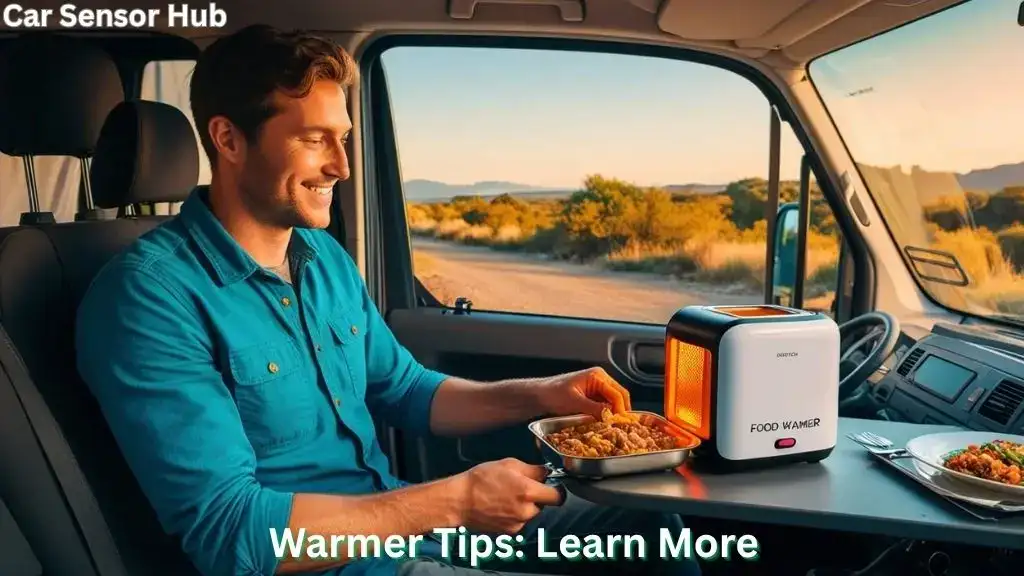 USB food warmer heating a meal inside a car during a road trip