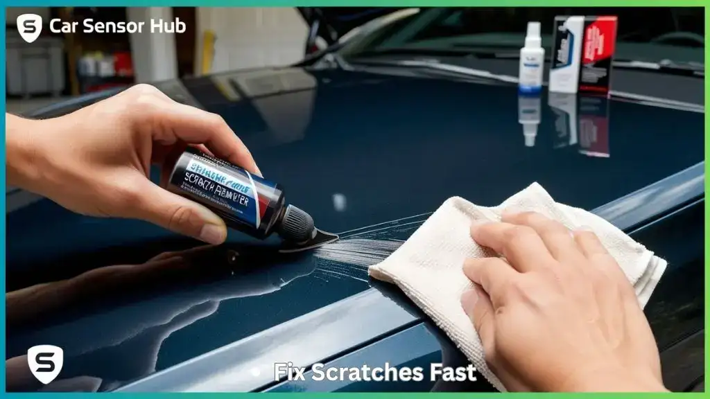 DIY car scratch remover kit in use on black car