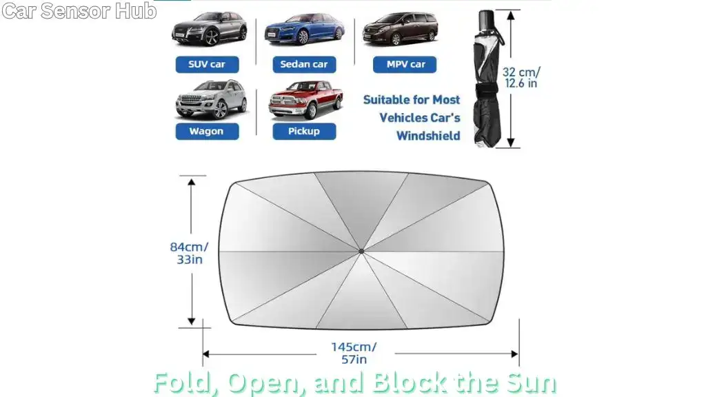 Foldable windshield sunshade umbrella covering car interior