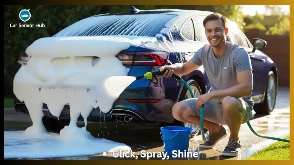 Person using Easy Connect Foam Sprayer for Beginners on driveway car wash