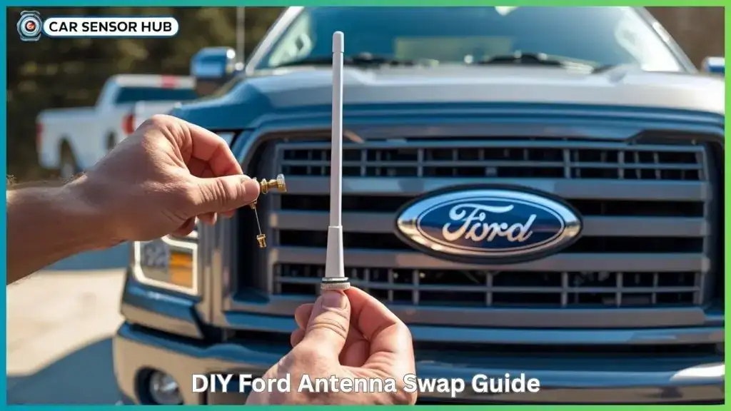Person replacing antenna on a Ford F-150 truck