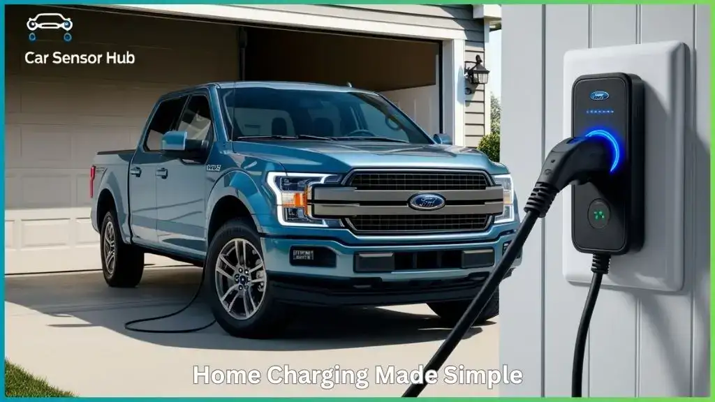 F‑150 Lightning charging at home garage using a dedicated EV charger