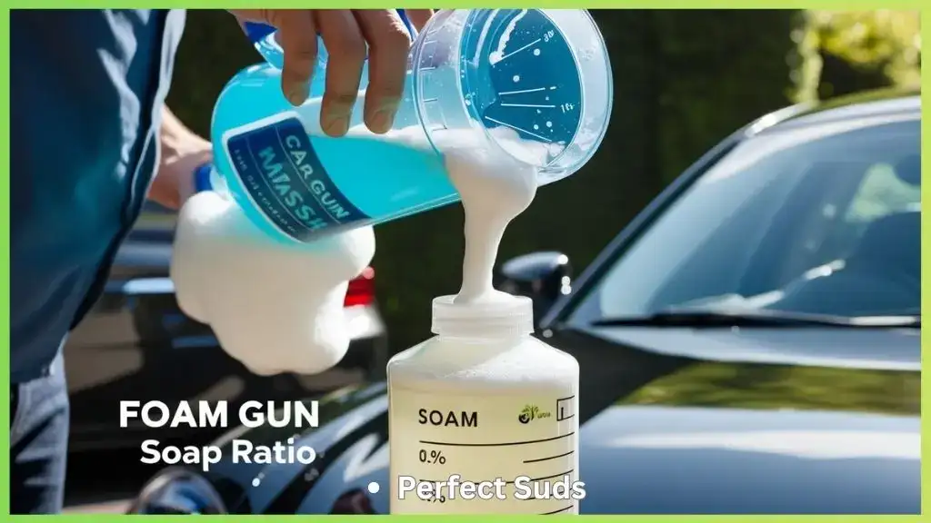 Person pouring soap into a foam gun bottle for car wash.