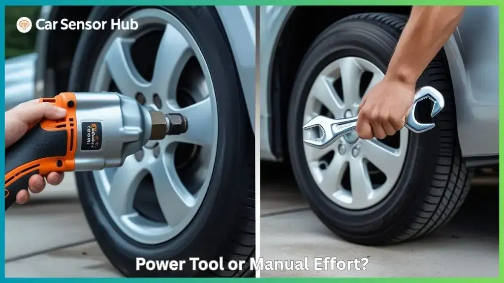 Comparison of impact wrench and manual lug wrench in use