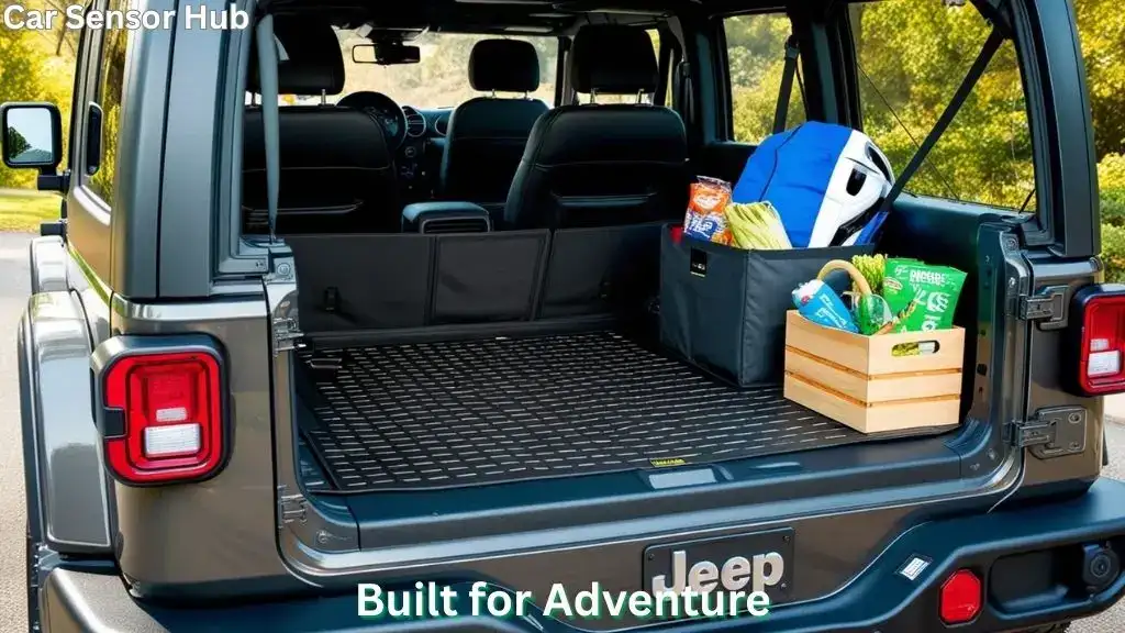 Jeep Wrangler cargo area with heavy‑duty all‑weather mat and gear