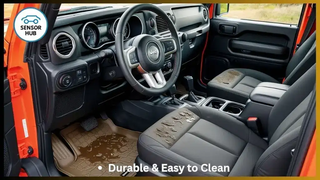 Jeep Wrangler all-weather floor mats protecting interior from dirt and mud