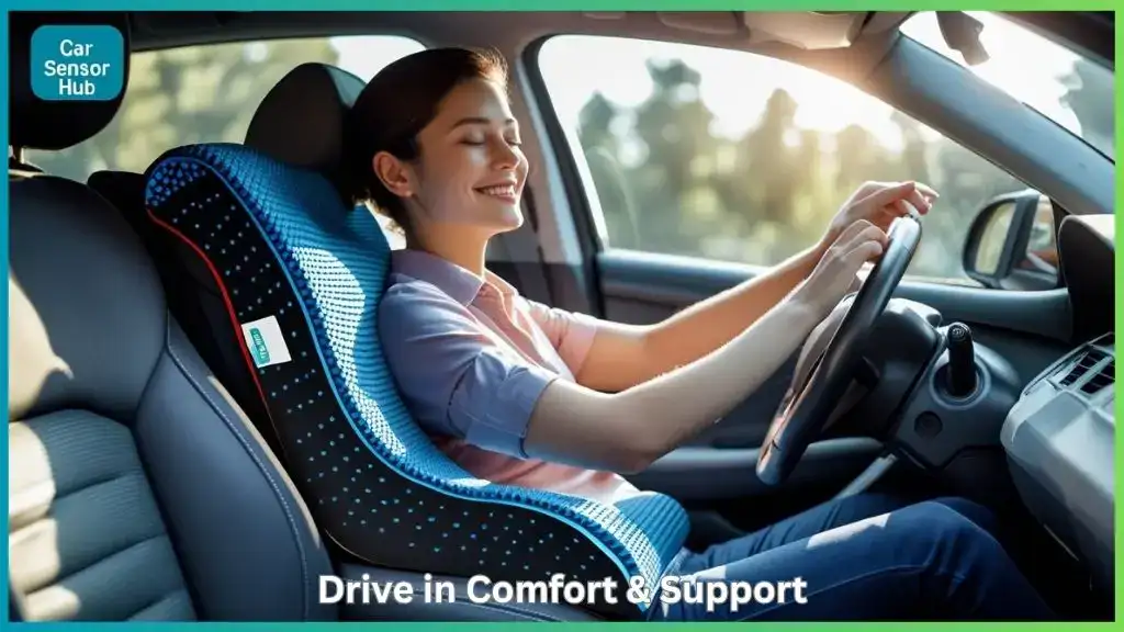 Ergonomic memory foam seat cushion placed on car driver seat