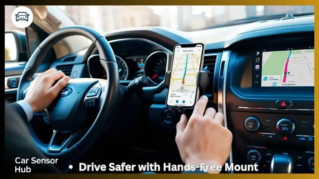 Ford Explorer with phone mount holding a smartphone for navigation
