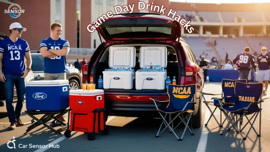 Organized SUV trunk with coolers and drinks for NCAA tailgating
