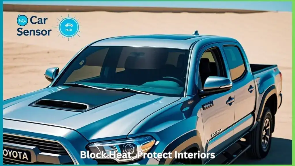 Tacoma Toyota windshield covered with custom-fit sunshade