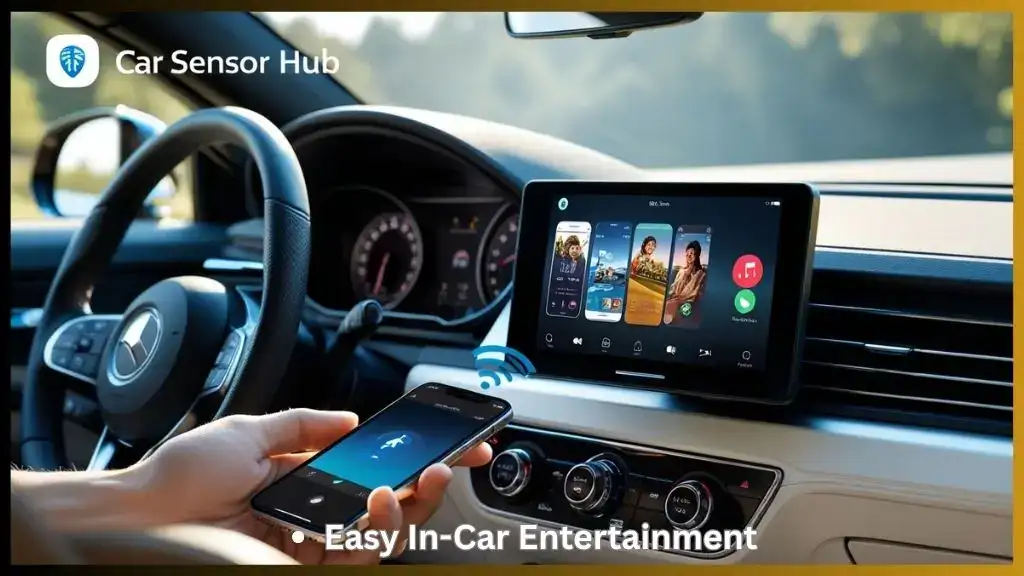Wireless streaming adapter displaying smartphone content on a car monitor