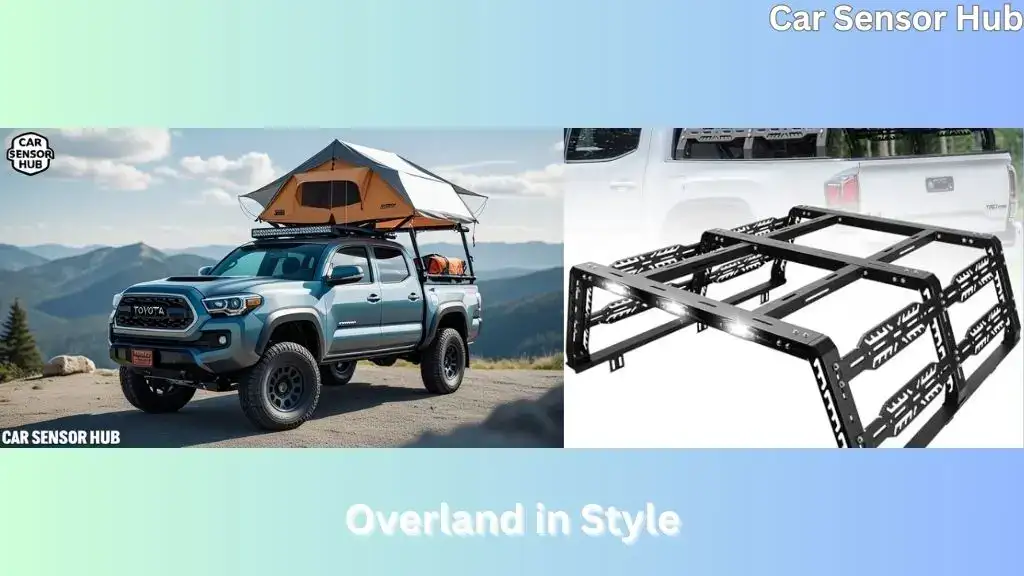 Toyota Tacoma with modular bed rack carrying rooftop tent and gear