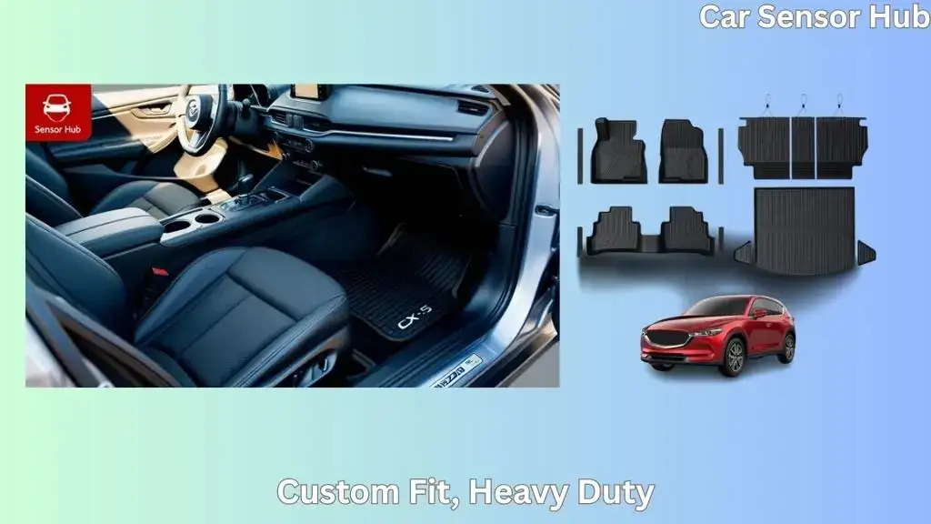 Mazda CX‑5 interior with black all‑weather floor mats installed