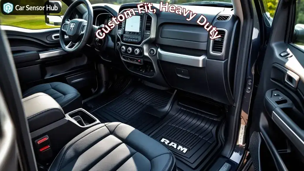 Ram 2500 interior with black all‑weather floor mats installed