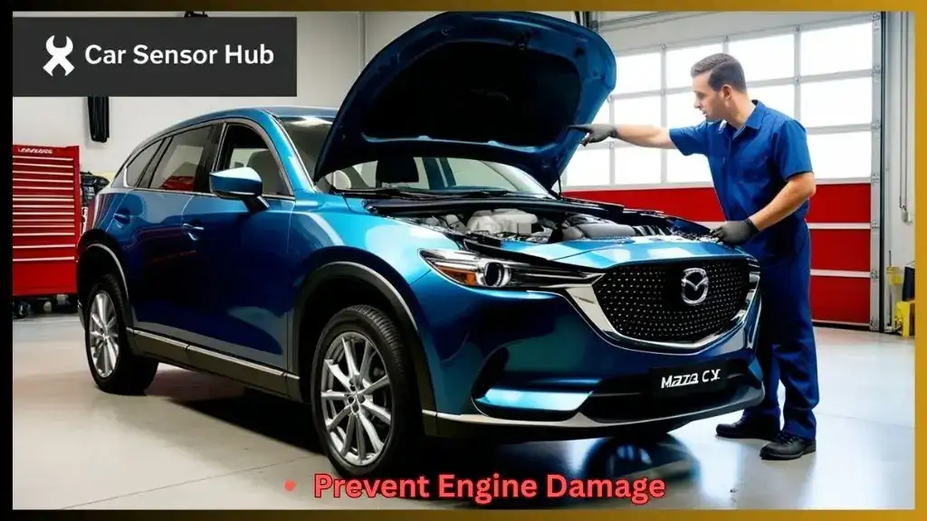 Mechanic inspecting Mazda 2.5T turbo engine for coolant leak at cylinder head
