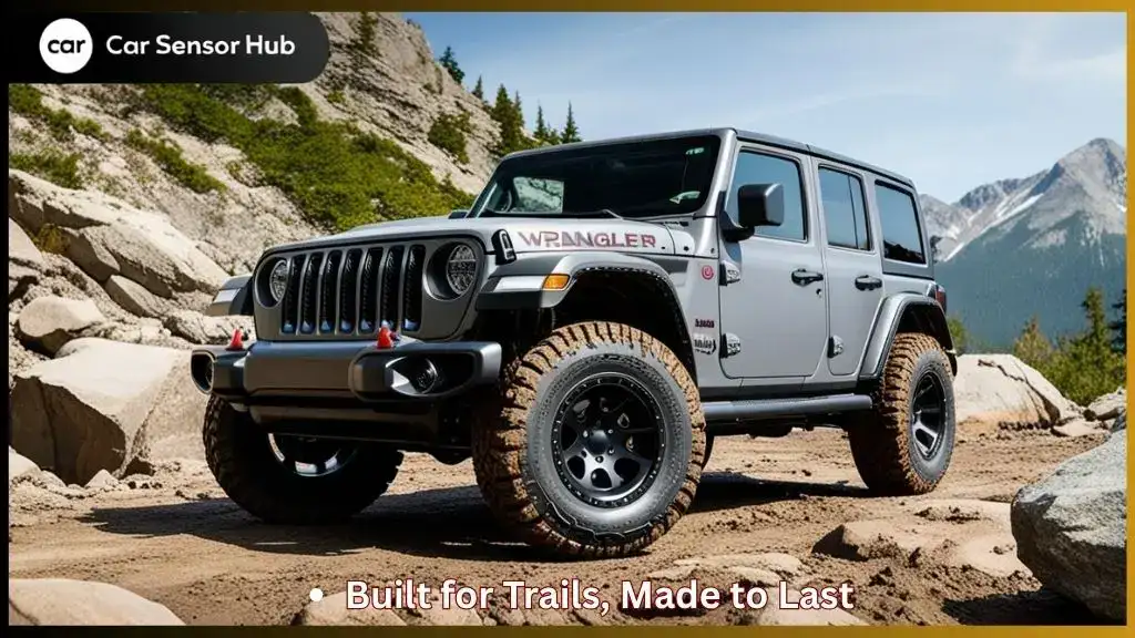 Jeep Wrangler with matte-black off-road fender flares on rocky trail