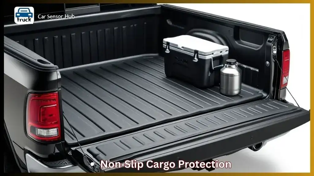 Ram 2500 truck bed with heavy‑duty rubber bed mat installed