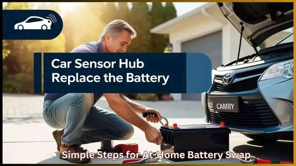 Person replacing Toyota Camry car battery in driveway