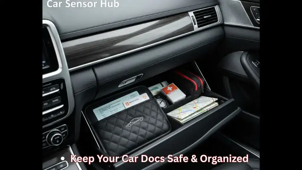 Neatly organized car registration and insurance holder in a glove box