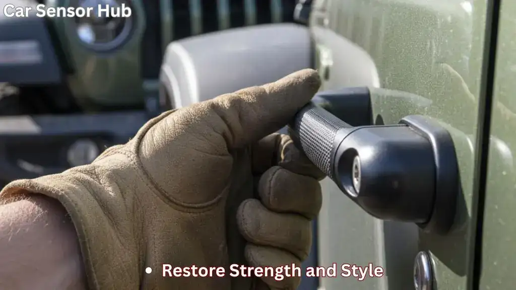 Upgraded door handles installed on a Jeep Wrangler showcasing durable, rugged design