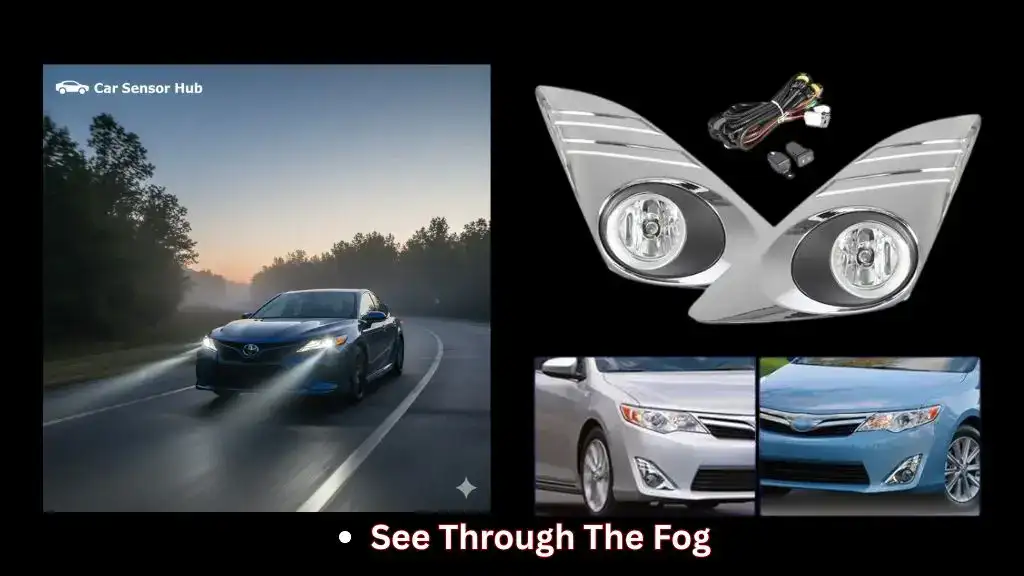 Toyota Camry with LED fog lights turned on during foggy evening drive