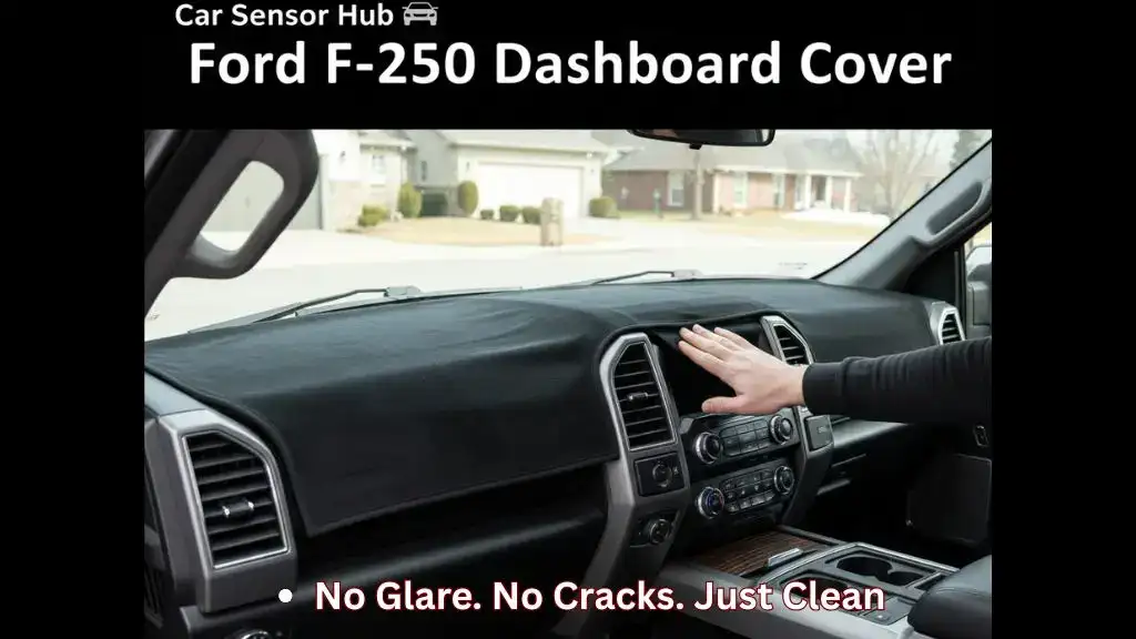 Custom dashboard cover installed in Ford F-250 truck to protect from sun and glare