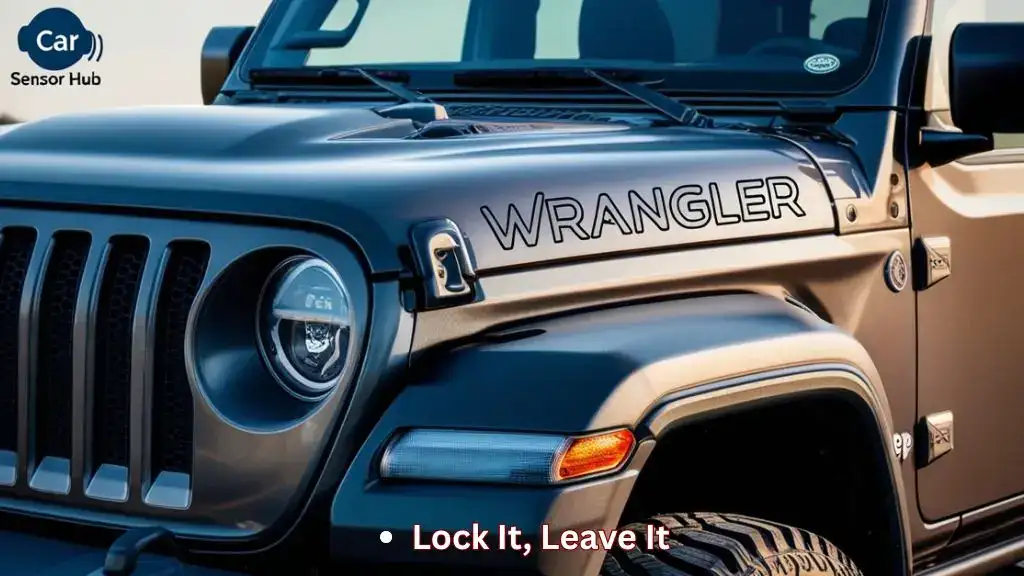 Jeep Wrangler JL with heavy-duty hood lock installed for anti-theft protection