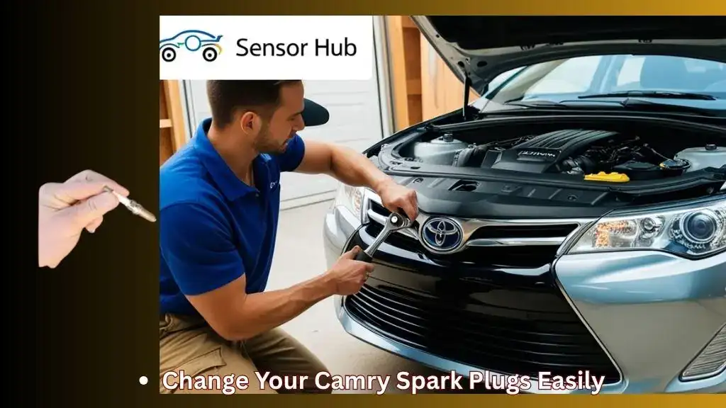 Person replacing Toyota Camry spark plugs in a garage
