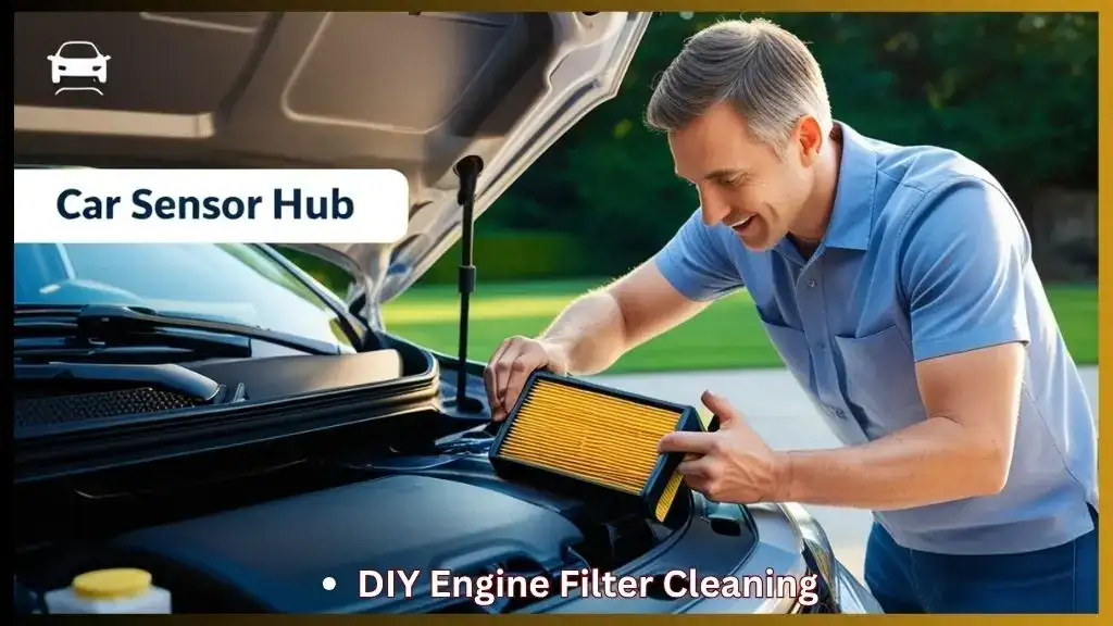 Toyota Camry owner cleaning engine air filter under the hood