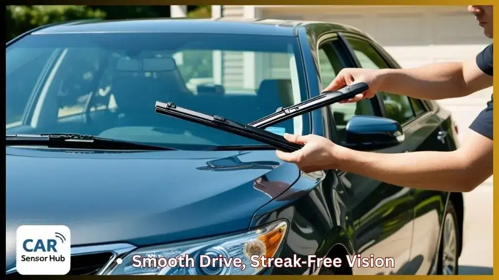 Driver replacing Toyota Camry windshield wiper blades
