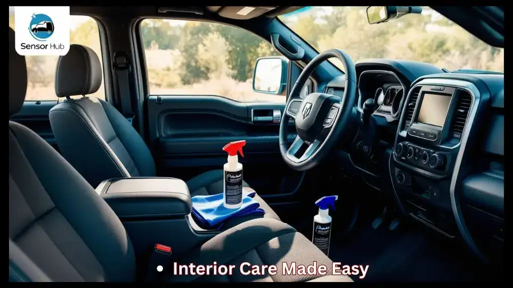 Ram 2500 interior being cleaned with detailing kit including brushes and sprays