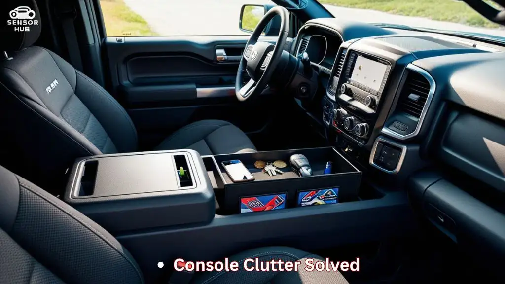 Center console tray for Ram 1500 improving interior organization
