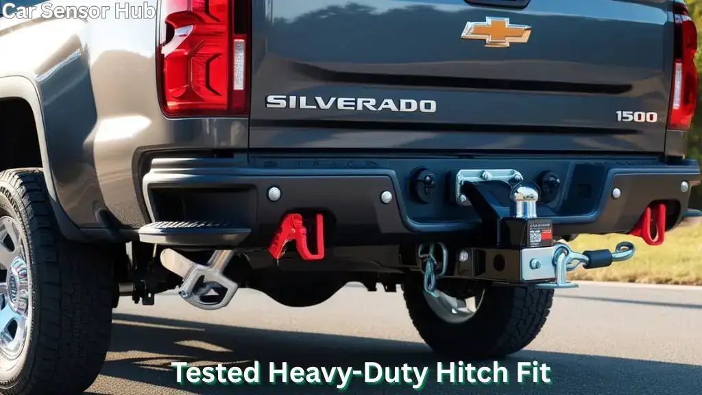 Strong Towing Hitch for Chevrolet Silverado 1500 installed, towing a trailer securely.