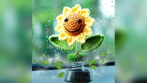 Crochet Sunflower Car Dashboard Accessories